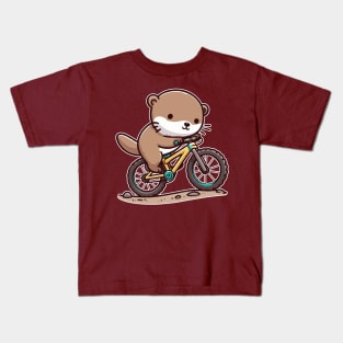 funny Otter mountain Biking Kids T-Shirt